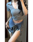 Grey Polo Collar Short Sleeve T-shirt Women Slimming Top - ROUTINE FASHION